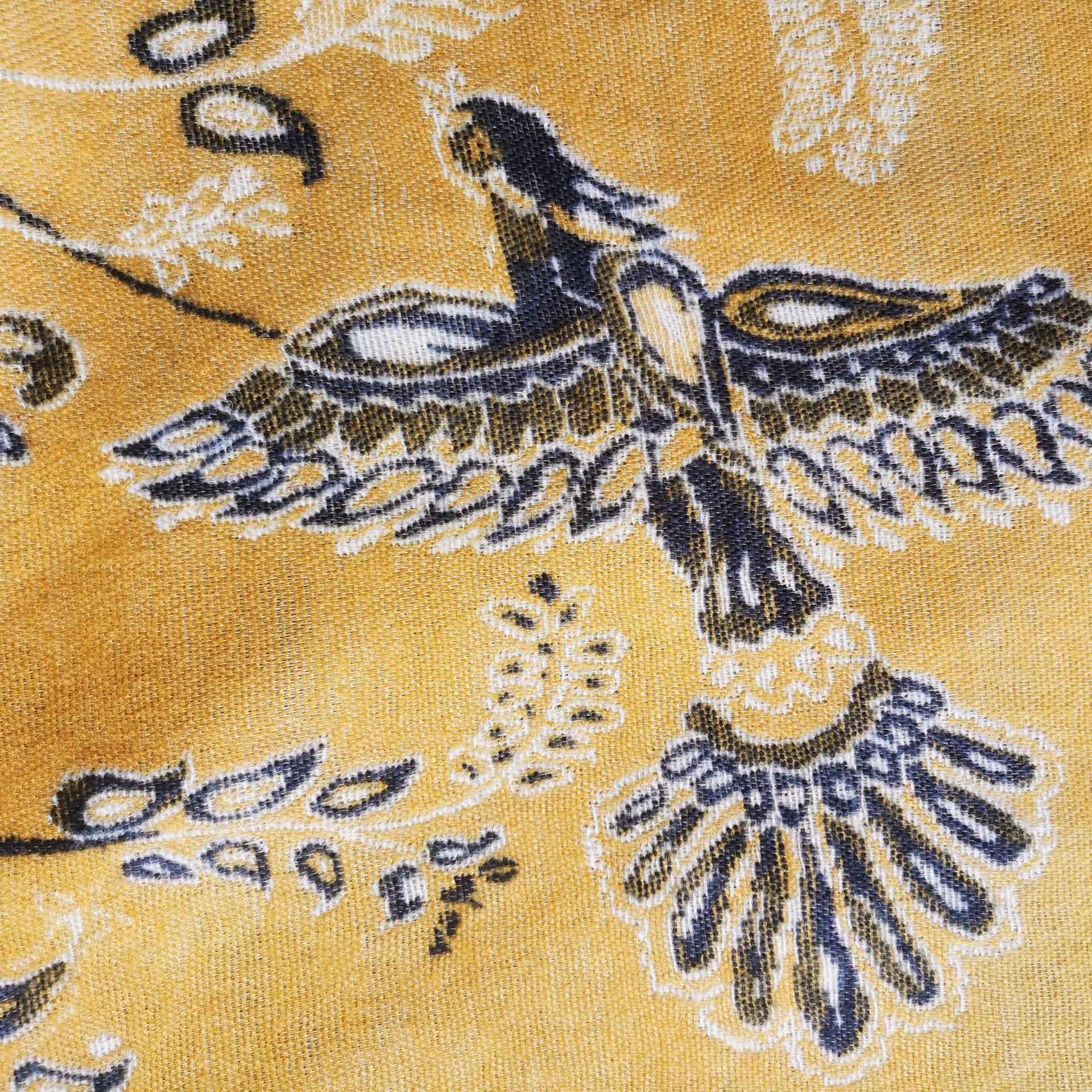 Cashmere-feel Winter Women Scarf Yellow Birds Floral Shawl