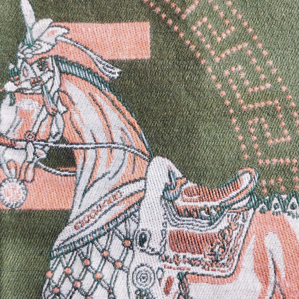 Olive Green Elegant Cashmere-Feel Scarf Horse Print